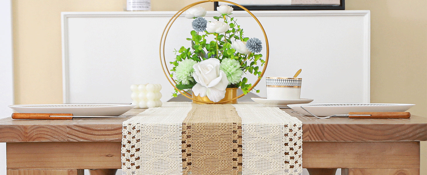 Boho Farmhouse Linen Table Runner with Tassels - Smarsty