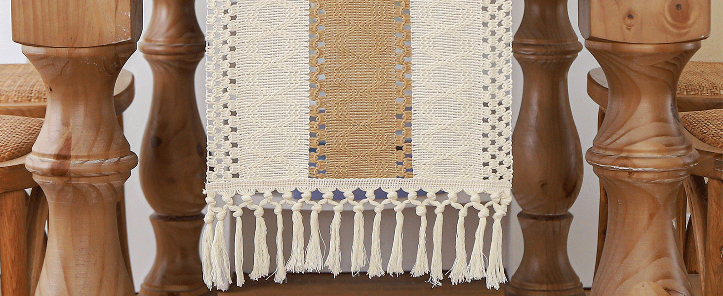 Boho Farmhouse Linen Table Runner with Tassels - Smarsty