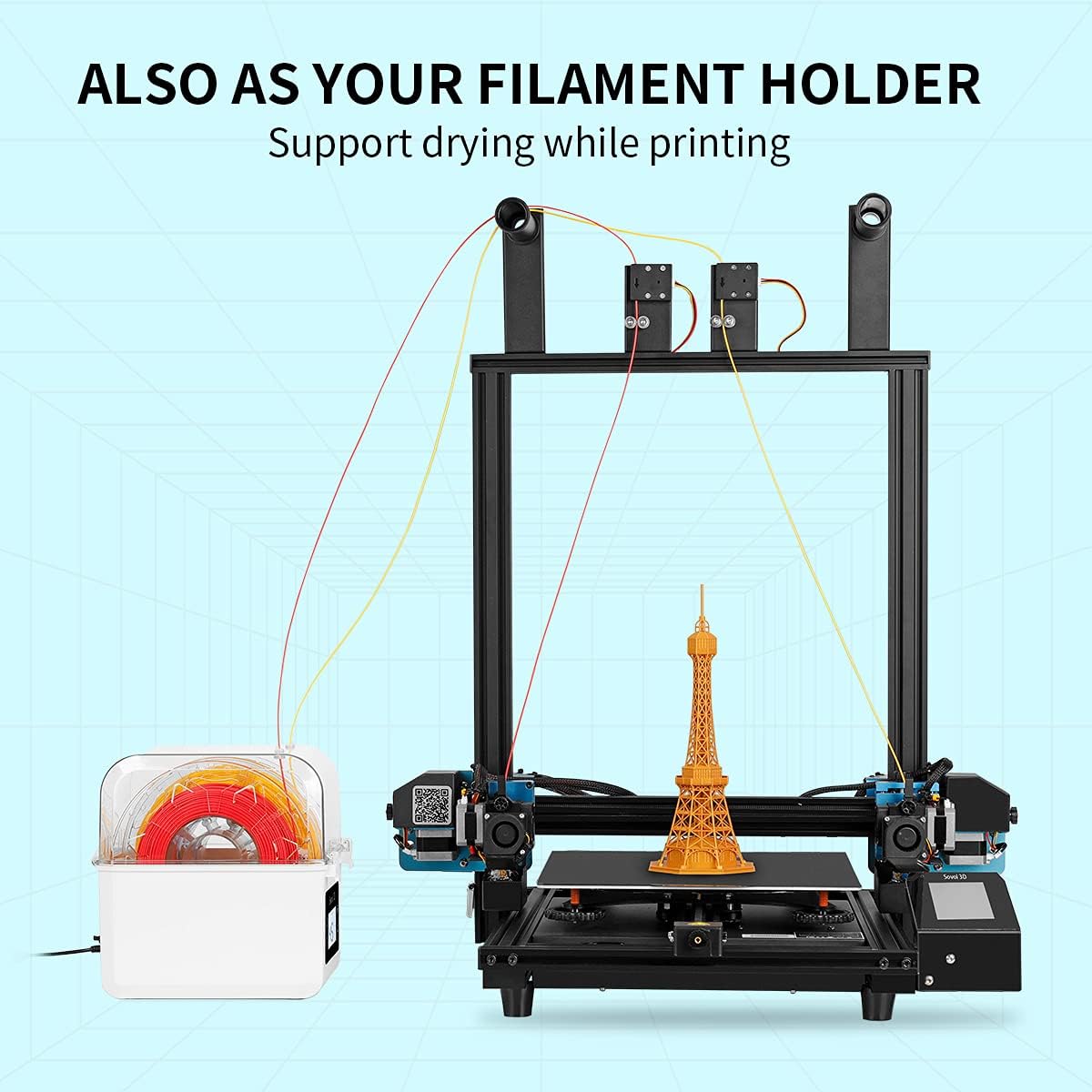 Sovol 2 Rolls Filament Dehydrator Spool Holder Filaments Dry Box for 1.75mm, 2.85mm ABS PLA PETG TPU FDM Material 3D Printer