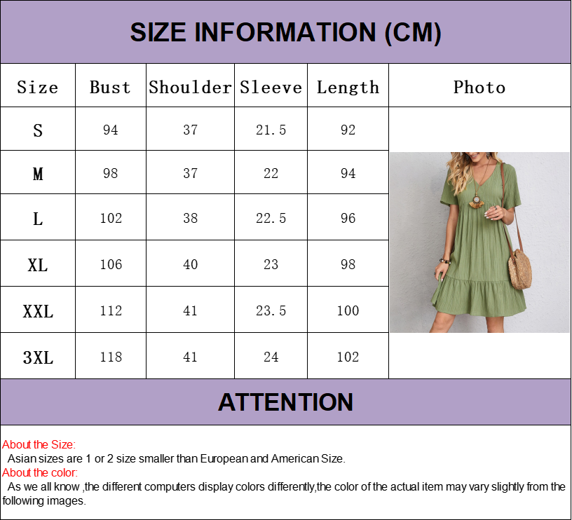Summer Solid Dress Women Casual Bohemian V Neck Short Sleeve Ruffles Loose A Line Mini Dress Elegant Beach Party Vestidos Street - Smarsty