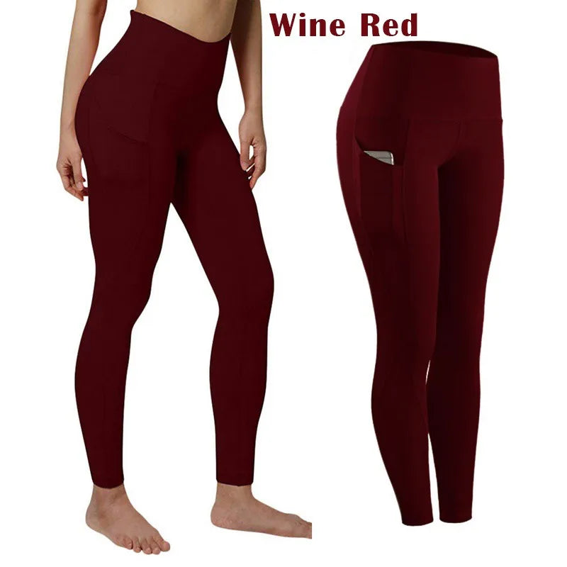 High Waist Elastic Workout Women Yoga Leggings Tummy Control Ruched Booty With Pocket Pants Seamless Gym Compression Tights - Smarsty