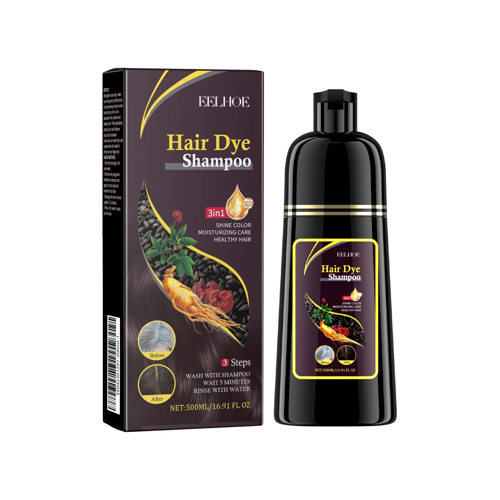 EELHOE Brown Hair Dyeing Shampoo Lasting Coloring Deeply Nourishing Reduce Breakage Promote Scalp Health Hair Dyeing Shampoo - Smarsty
