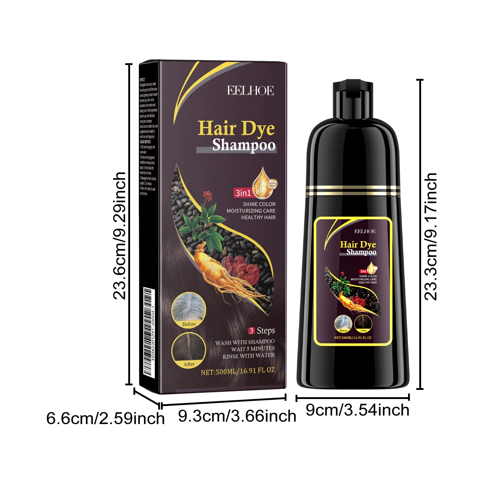 EELHOE Brown Hair Dyeing Shampoo Lasting Coloring Deeply Nourishing Reduce Breakage Promote Scalp Health Hair Dyeing Shampoo - Smarsty