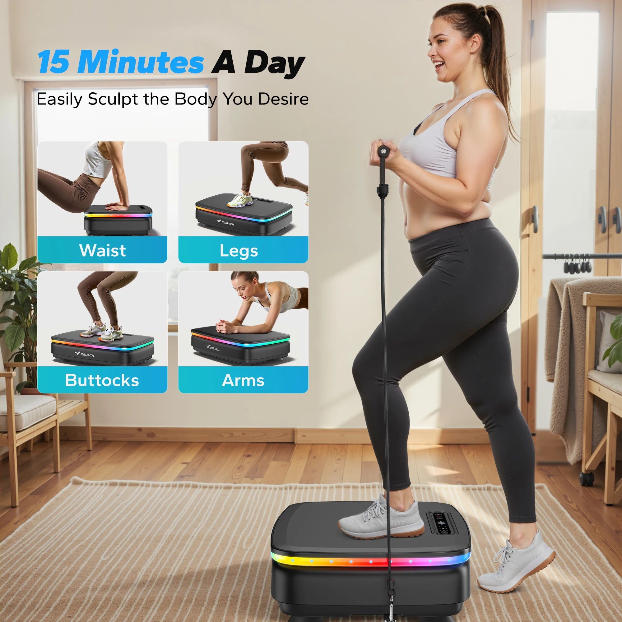 MERACH Vibration Plate Exercise Machine with Light Whole Body Workout Power Vibrate Platform Vibration Plate Lymphatic Drainage - Smarsty