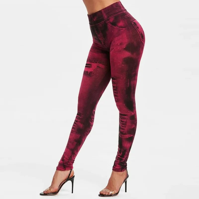 Women Imitation Jeans Stretch Leggings Fashion Sexy Slim Push Up Lady Gym Leggings Causal Simple High Waist Streetwear Leggings - Smarsty