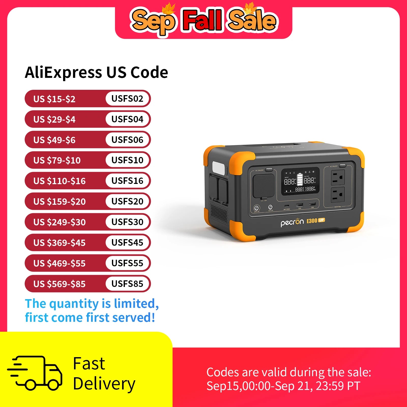 Pecron E300LFP Portable Power Station 600W 288Wh LiFePO4 Battery Solar Generator Power Bank Fast Charging for Home , RV, Camping by Smarsty