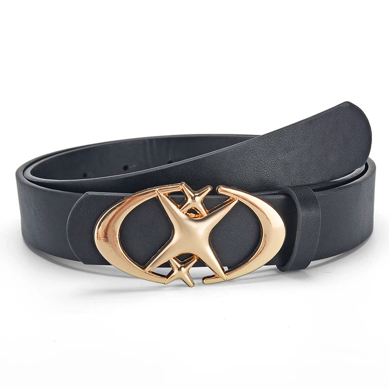 Unisex PU Leather Belt with Punk Star Buckle Vintage Design - Smarsty