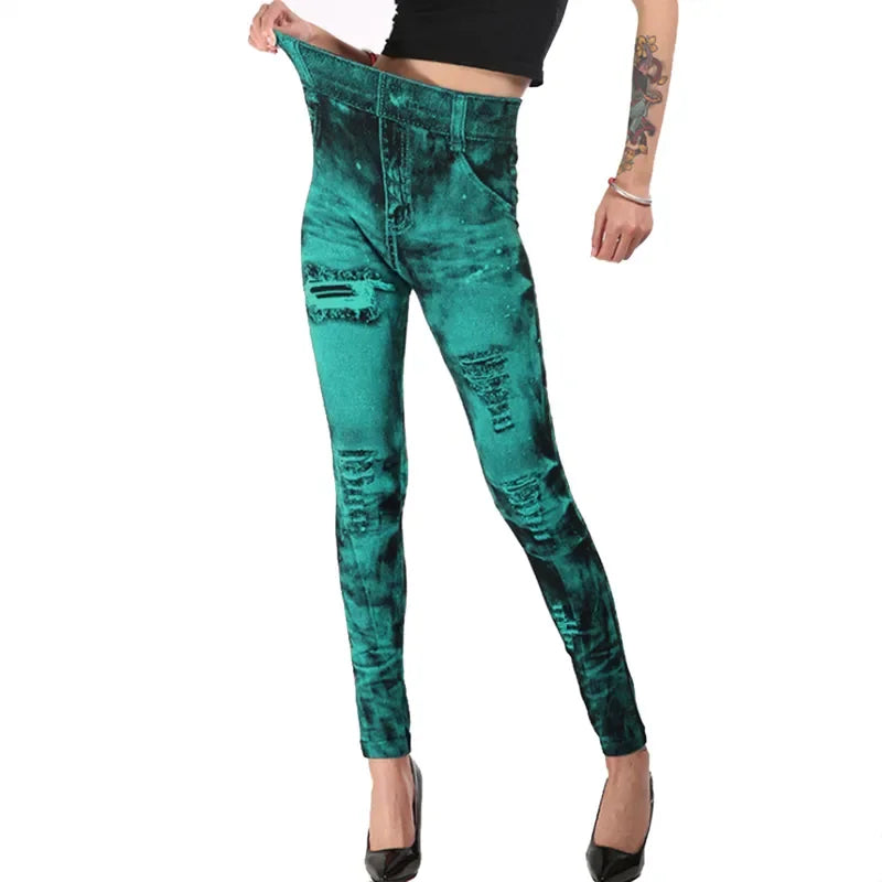 Women Imitation Jeans Stretch Leggings Fashion Sexy Slim Push Up Lady Gym Leggings Causal Simple High Waist Streetwear Leggings - Smarsty