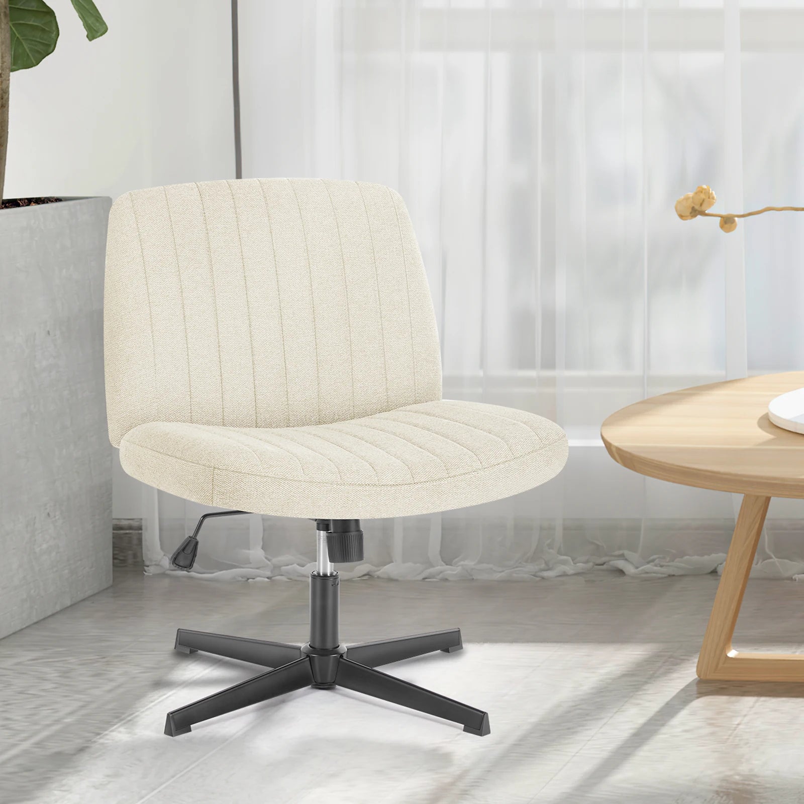 Cross Legged Office Living Room Rocking Gaming Chair Armless Wide Desk Adjustable Swivel Fabric Task Vanity Home Office