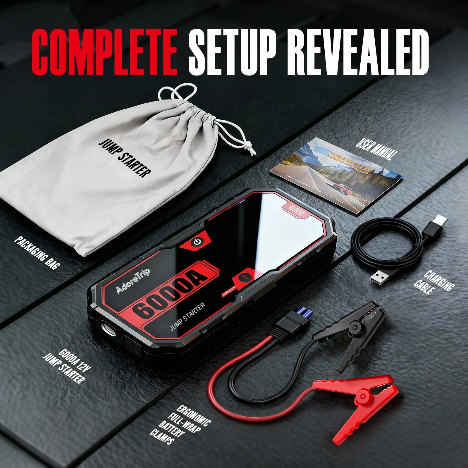 Car 6250A 30000mAh Portable 12V Jump Starter Power Bank 12V Auto Battery Charger Booster Starting Device