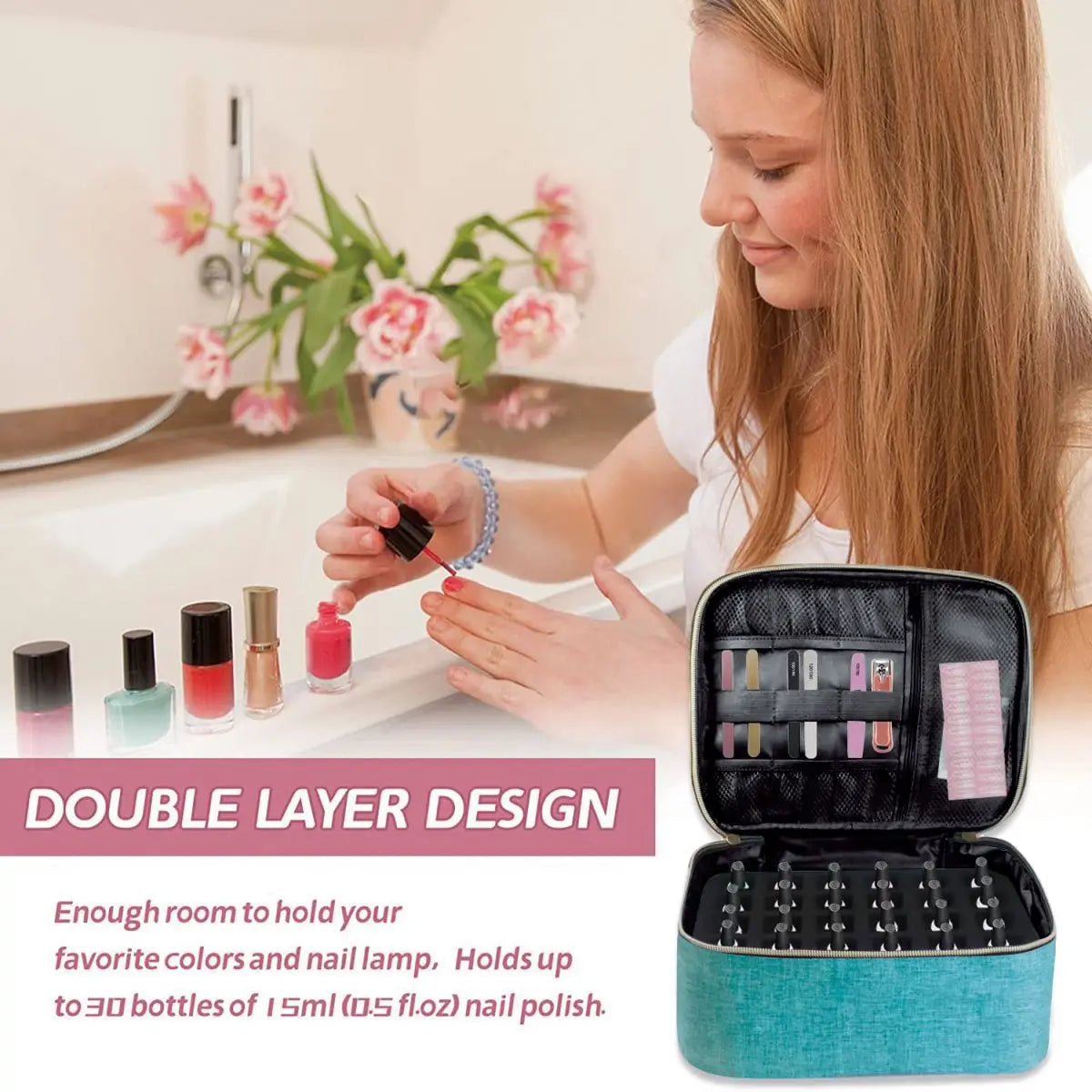Nail Polish Organizer Double Layer Cosmetic Organizer Bag - Smarsty