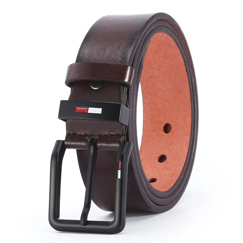 Mens PU Leather Belt with Square Alloy Buckle Durable Fashion Waistbelt - Smarsty