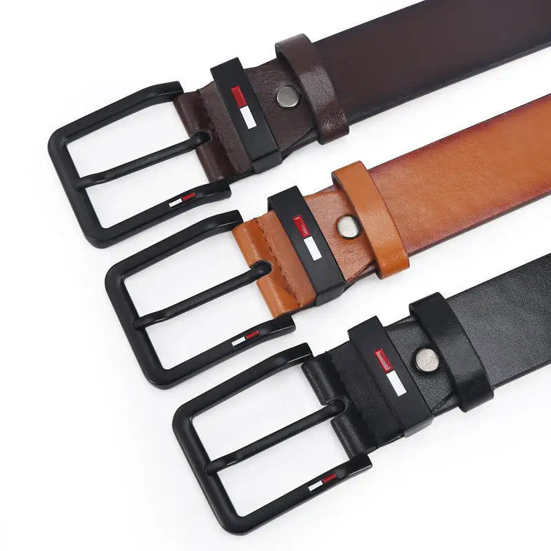 Mens PU Leather Belt with Square Alloy Buckle Durable Fashion Waistbelt - Smarsty