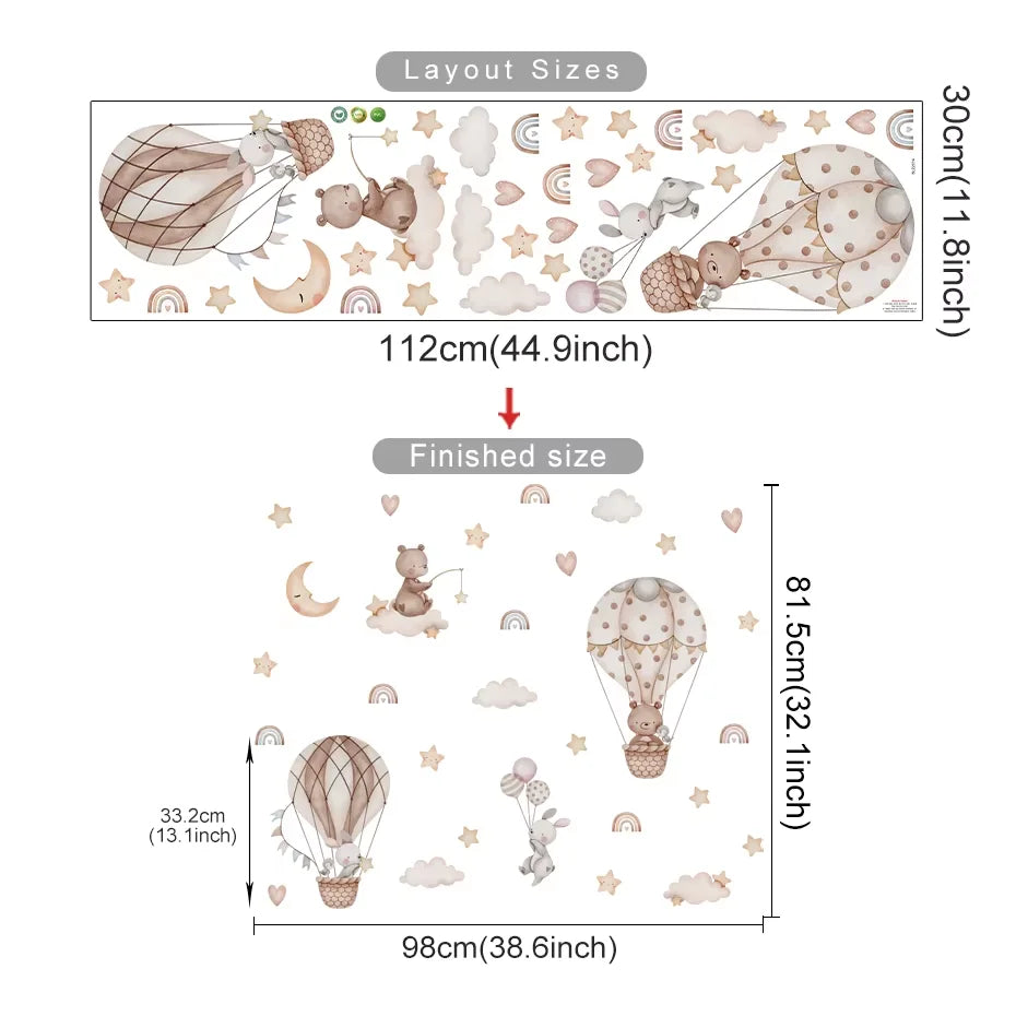 Cartoon Hot Air Balloon Animal Wall Stickers for Nursery - Smarsty