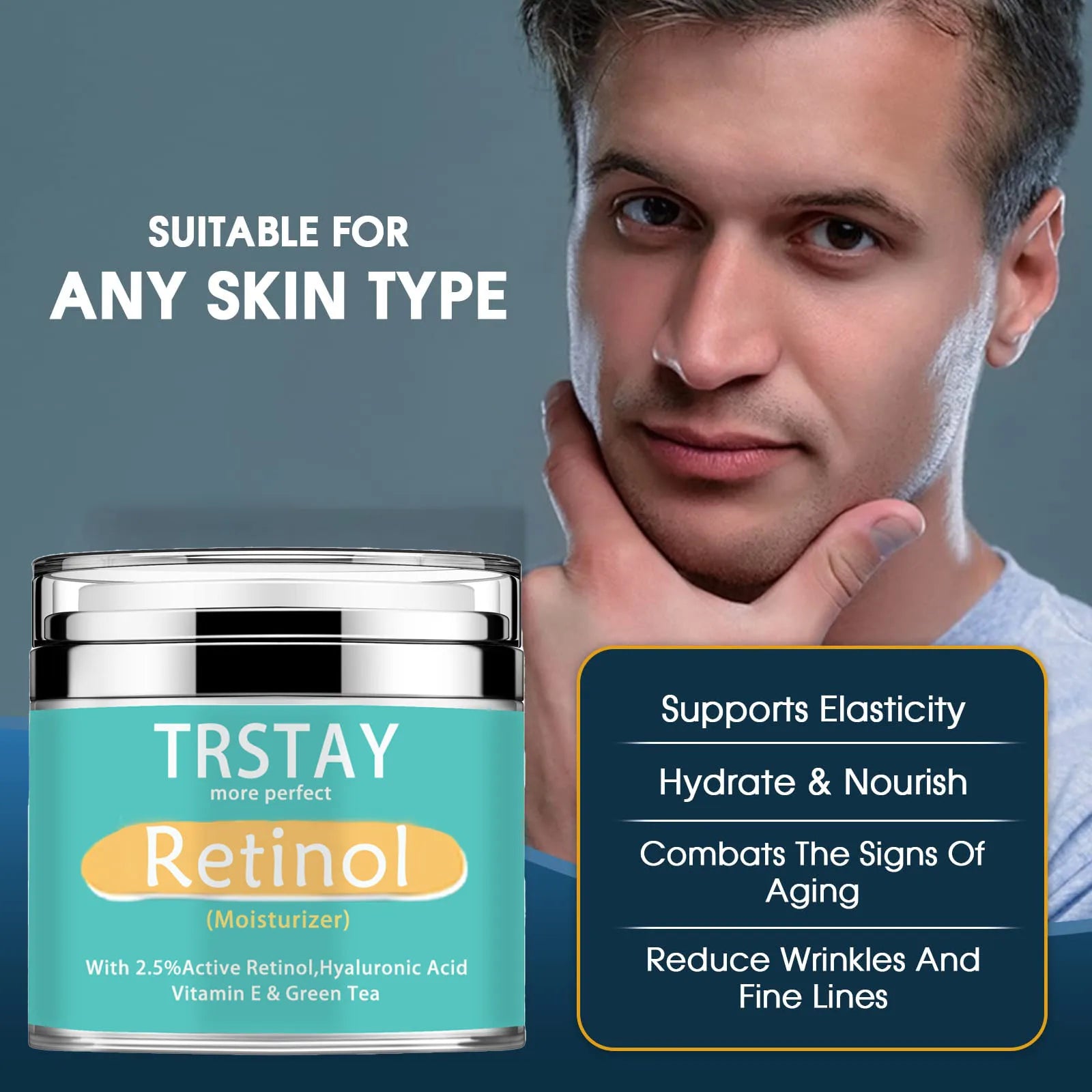 TRSTAY Retinol Moisturizing Cream 2.5% Active Hyaluronic Acid Vitamin E Green Tea Face Cream Nourishing Skin Care