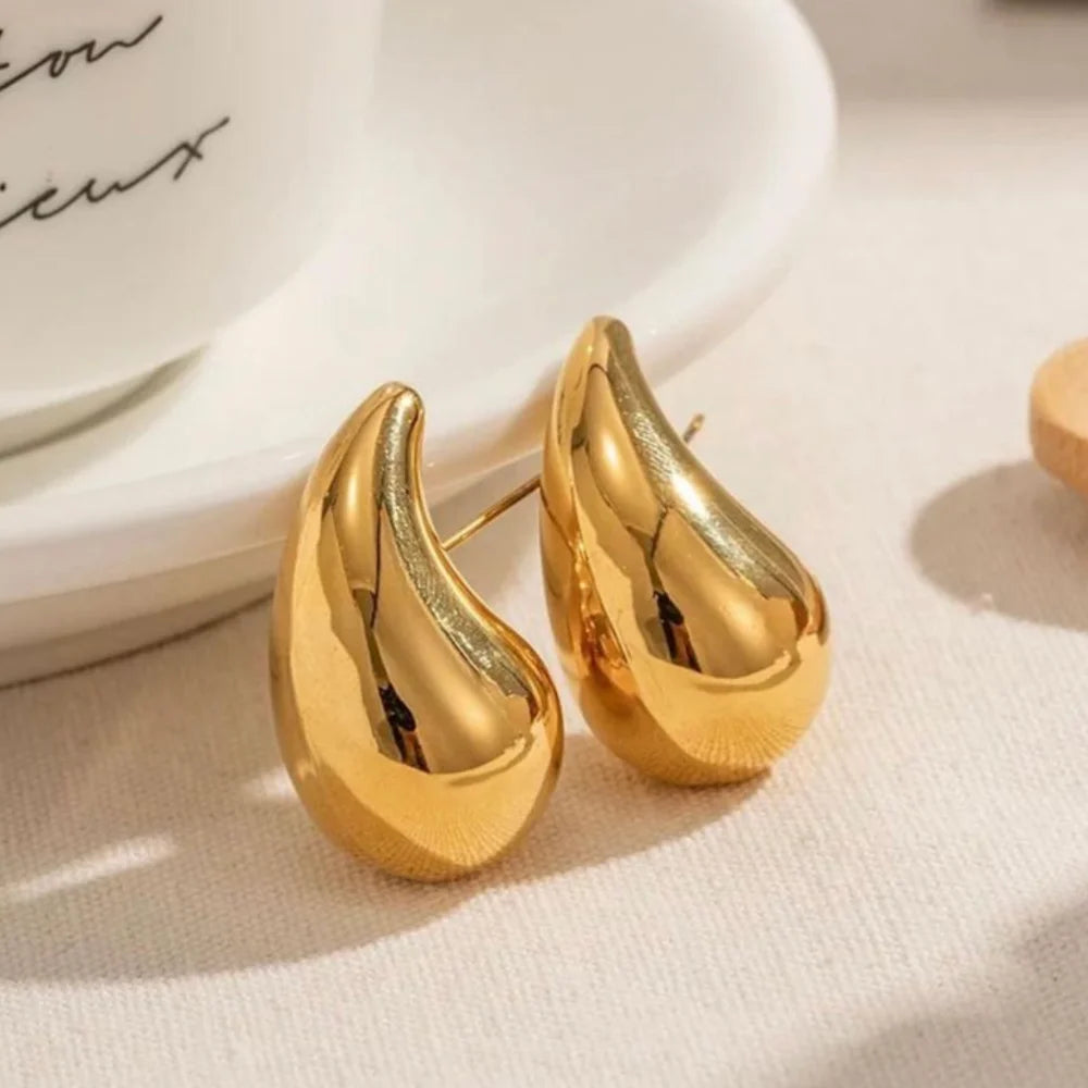 Vintage Chunky Water Drop Earrings in Gold Plated Stainless Steel - Smarsty