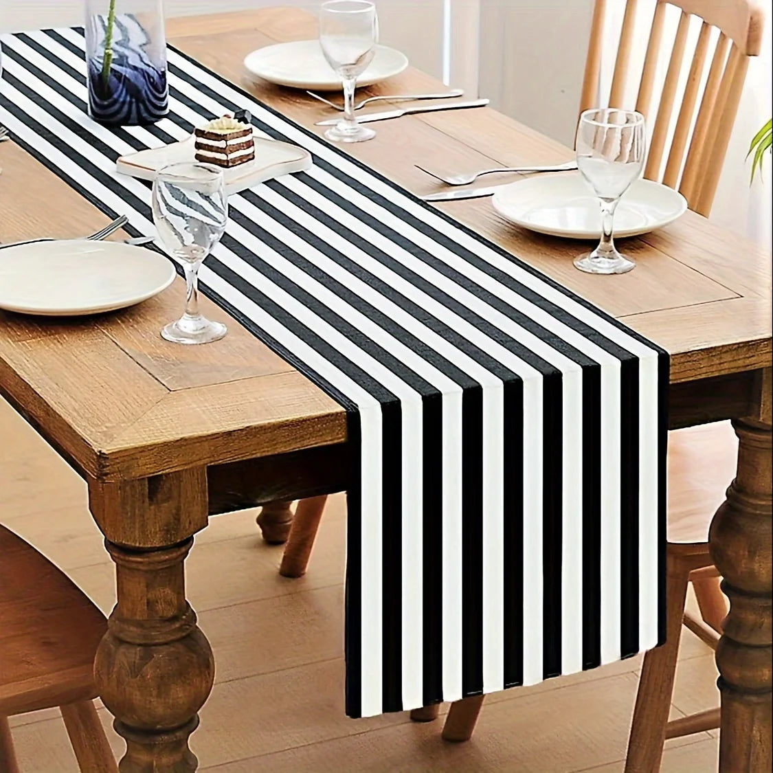 Geometric Stripe Linen Table Runner for Modern Home Decor - Smarsty
