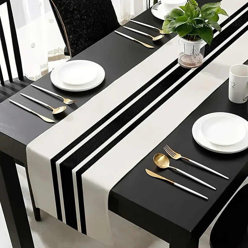 Geometric Stripe Linen Table Runner for Modern Home Decor - Smarsty