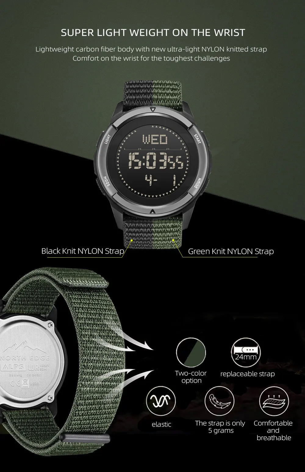 North Edge Alps Men's Waterproof Digital Sports Watch - Smarsty
