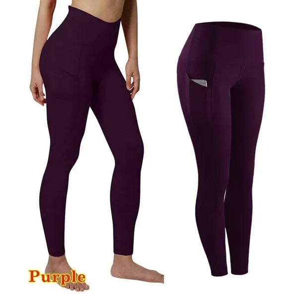 High Waist Elastic Workout Women Yoga Leggings Tummy Control Ruched Booty With Pocket Pants Seamless Gym Compression Tights - Smarsty