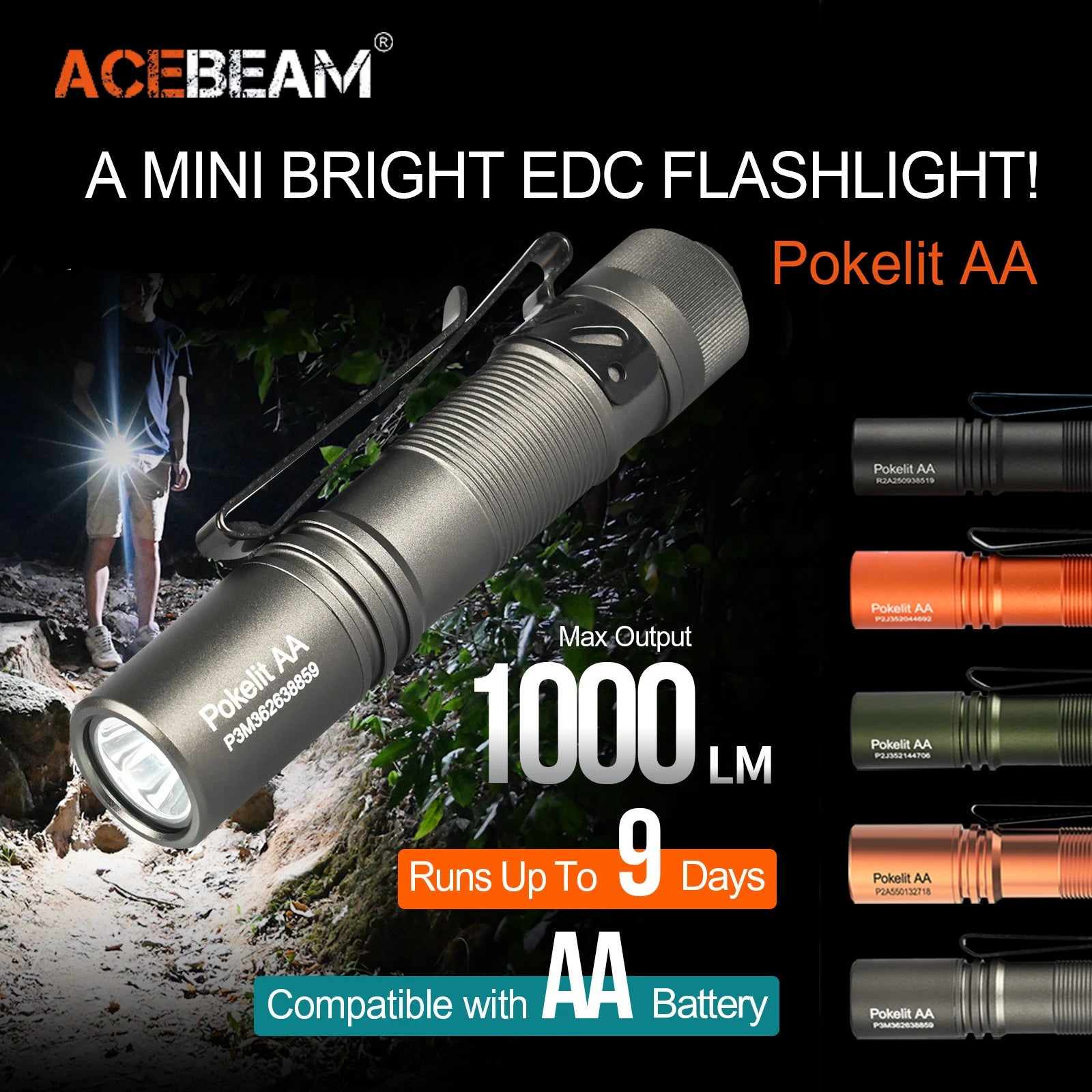 ACEBEAM Pokelit AA EDC Flashlight 1000 Lumens High CRI90 USB-C Rechargeable IP68 Small Pocket LED Flashlight for Everyday Carry by Smarsty