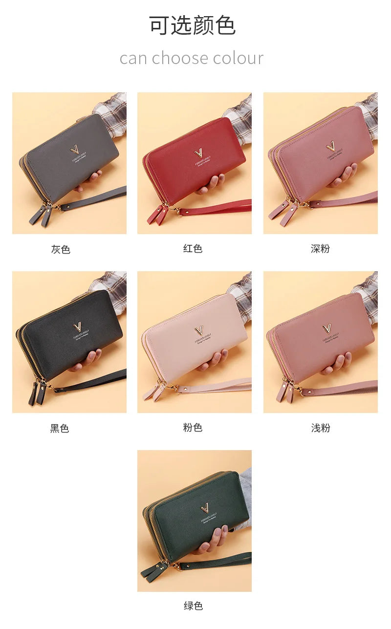Long Women's Wallet Female Purses Tassel Coin Purse Card Holder Wallets Double Zipper Pu Leather Clutch Luxury Money Phone Bag - Smarsty