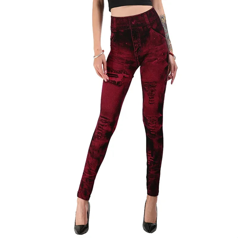 Women Imitation Jeans Stretch Leggings Fashion Sexy Slim Push Up Lady Gym Leggings Causal Simple High Waist Streetwear Leggings - Smarsty