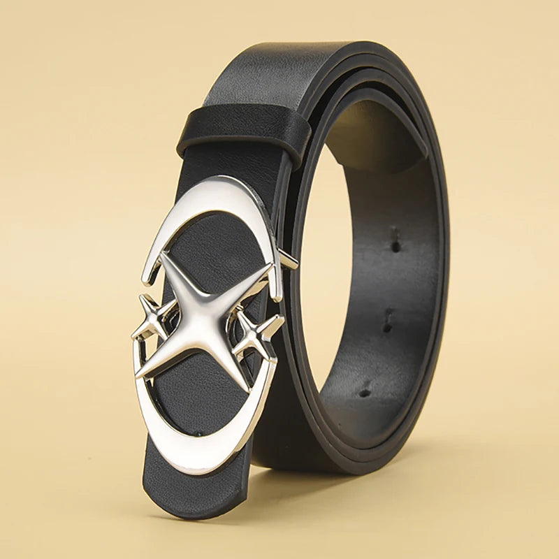 Unisex PU Leather Belt with Punk Star Buckle Vintage Design - Smarsty