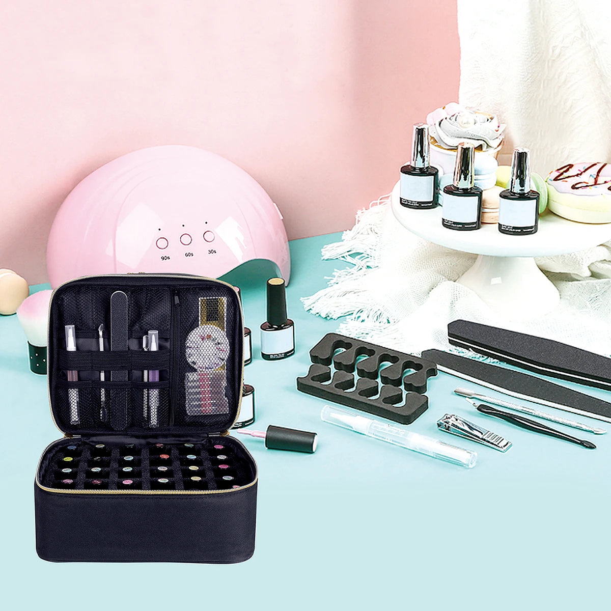 Nail Polish Organizer Double Layer Cosmetic Organizer Bag - Smarsty
