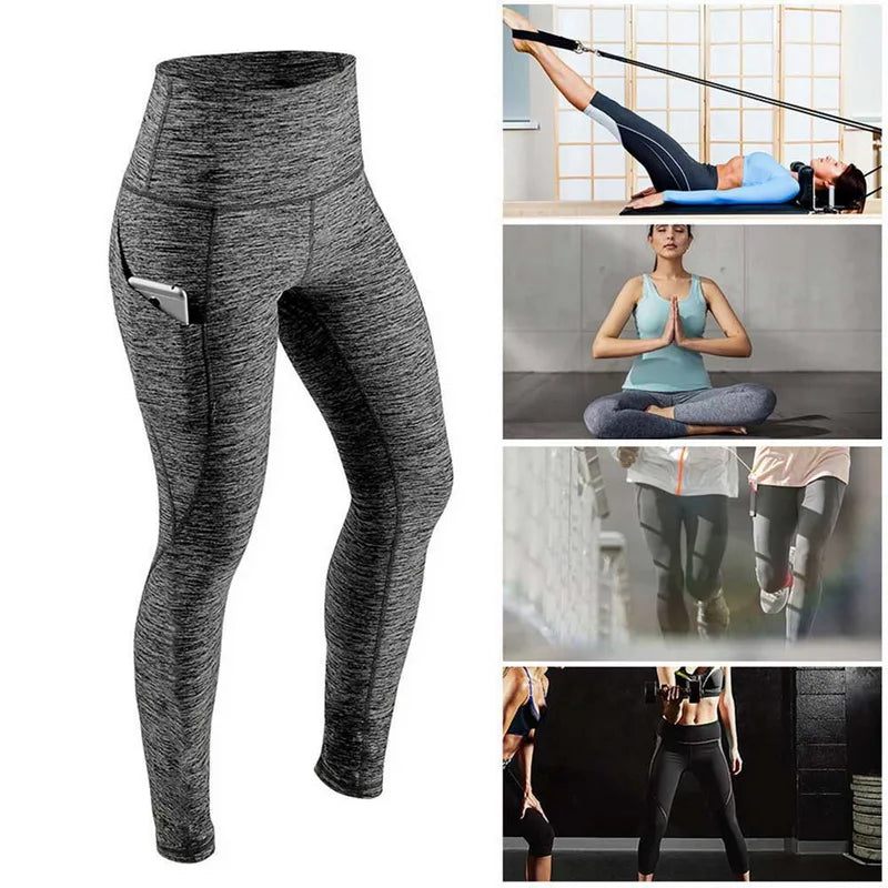 High Waist Elastic Workout Women Yoga Leggings Tummy Control Ruched Booty With Pocket Pants Seamless Gym Compression Tights - Smarsty