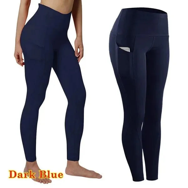 High Waist Elastic Workout Women Yoga Leggings Tummy Control Ruched Booty With Pocket Pants Seamless Gym Compression Tights - Smarsty