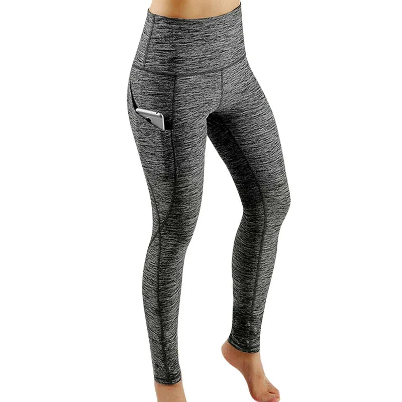 High Waist Elastic Workout Women Yoga Leggings Tummy Control Ruched Booty With Pocket Pants Seamless Gym Compression Tights - Smarsty