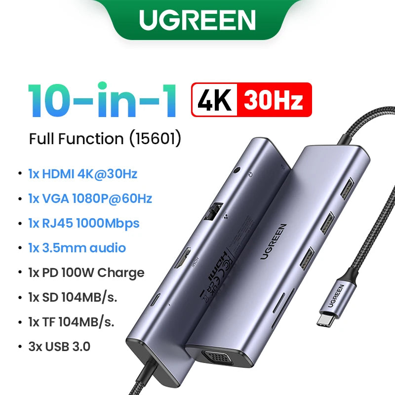 USB C Multiport Hub 4K HDMI Ethernet Dock PD100W Compact