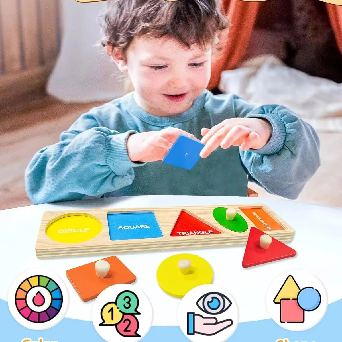 Montessori Color Sorting Toy Wooden Shape Matching Grasping Board Baby Jigsaw Puzzle Early Educational Toy Todder Fine Motor Toy - Smarsty