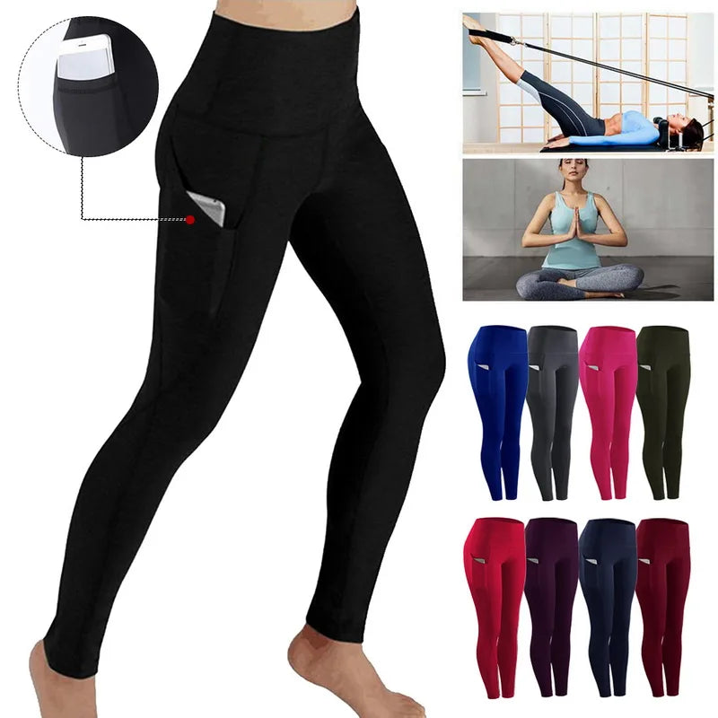 High Waist Elastic Workout Women Yoga Leggings Tummy Control Ruched Booty With Pocket Pants Seamless Gym Compression Tights - Smarsty