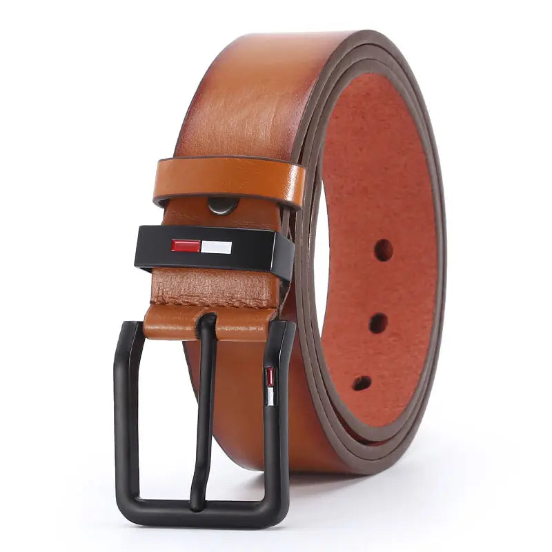 Mens PU Leather Belt with Square Alloy Buckle Durable Fashion Waistbelt - Smarsty