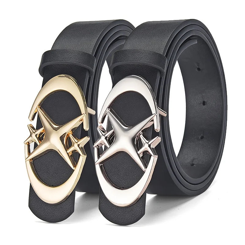 Unisex PU Leather Belt with Punk Star Buckle Vintage Design - Smarsty