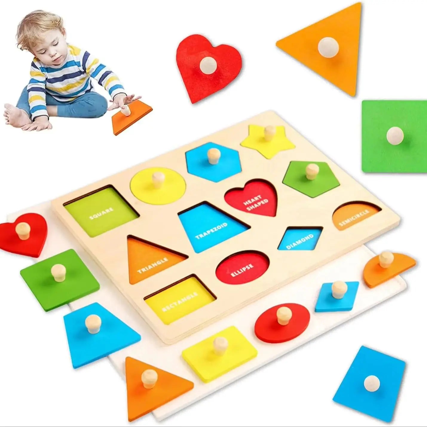 Montessori Color Sorting Toy Wooden Shape Matching Grasping Board Baby Jigsaw Puzzle Early Educational Toy Todder Fine Motor Toy - Smarsty
