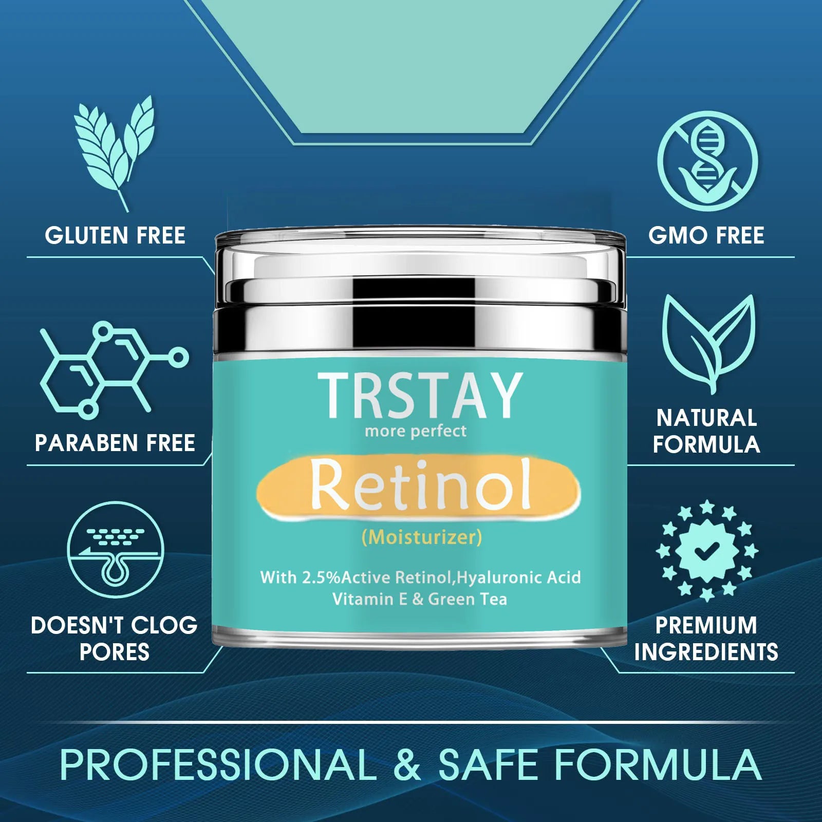 TRSTAY Retinol Moisturizing Cream 2.5% Active Hyaluronic Acid Vitamin E Green Tea Face Cream Nourishing Skin Care