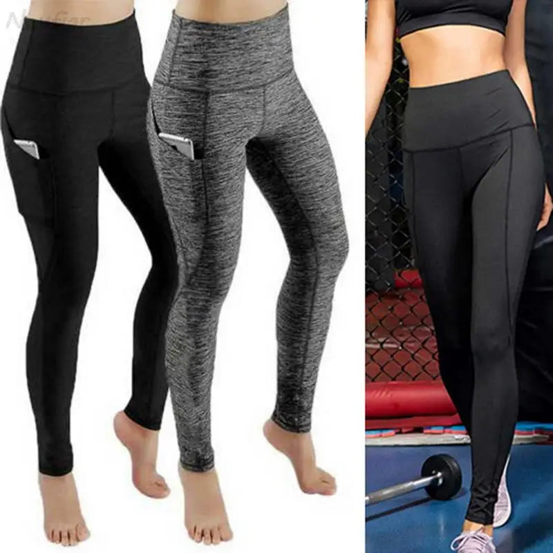 High Waist Elastic Workout Women Yoga Leggings Tummy Control Ruched Booty With Pocket Pants Seamless Gym Compression Tights - Smarsty