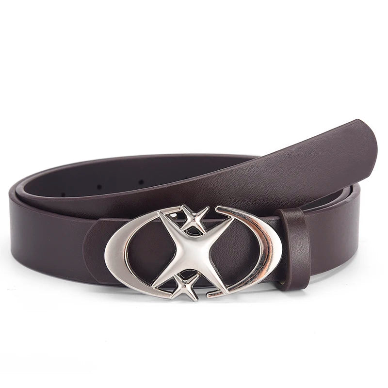 Unisex PU Leather Belt with Punk Star Buckle Vintage Design - Smarsty