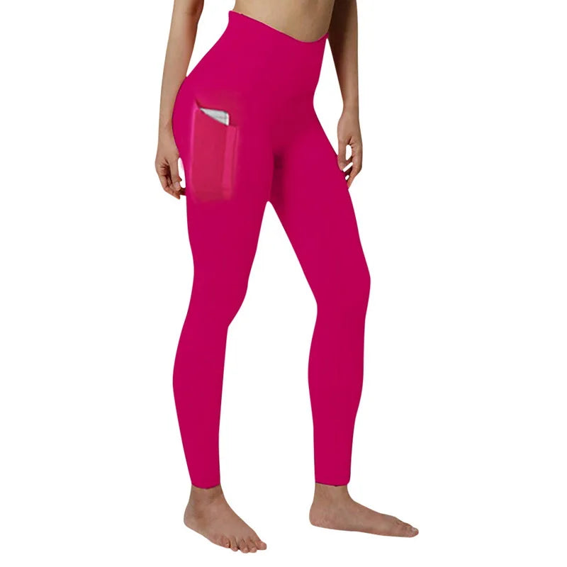High Waist Elastic Workout Women Yoga Leggings Tummy Control Ruched Booty With Pocket Pants Seamless Gym Compression Tights - Smarsty