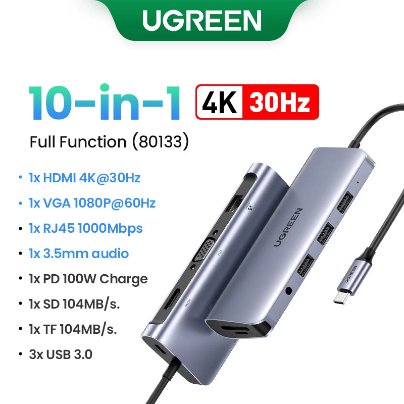 USB C Multiport Hub 4K HDMI Ethernet Dock PD100W Compact