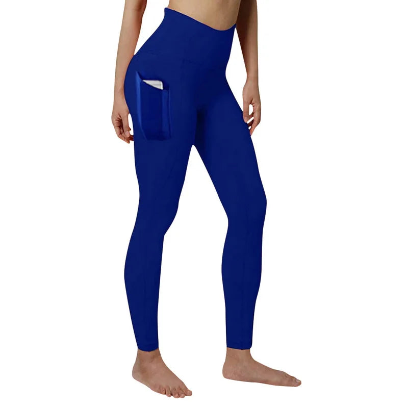 High Waist Elastic Workout Women Yoga Leggings Tummy Control Ruched Booty With Pocket Pants Seamless Gym Compression Tights - Smarsty