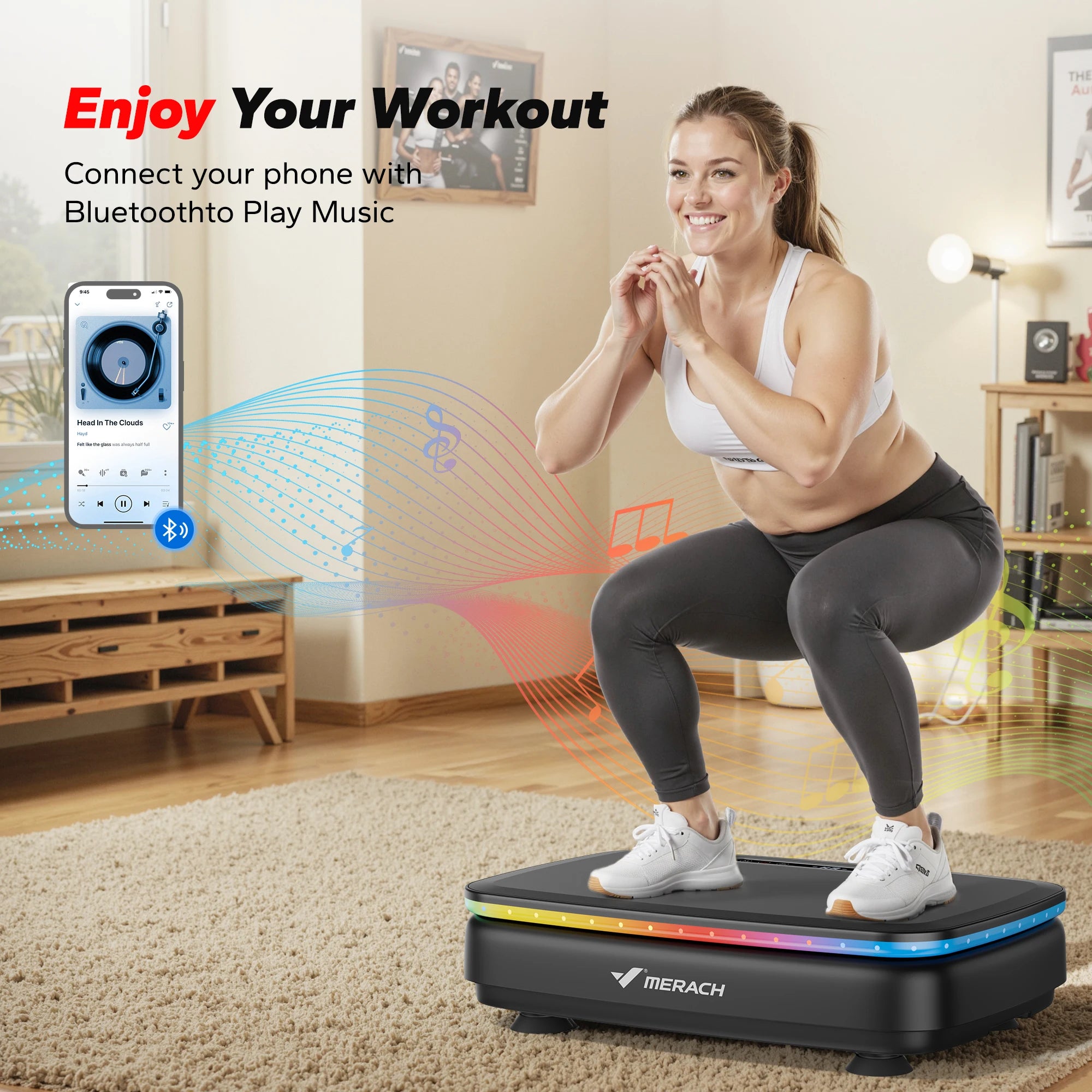 MERACH Vibration Plate Exercise Machine with Light Whole Body Workout Power Vibrate Platform Vibration Plate Lymphatic Drainage - Smarsty