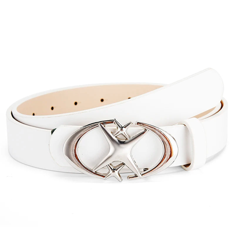 Unisex PU Leather Belt with Punk Star Buckle Vintage Design - Smarsty