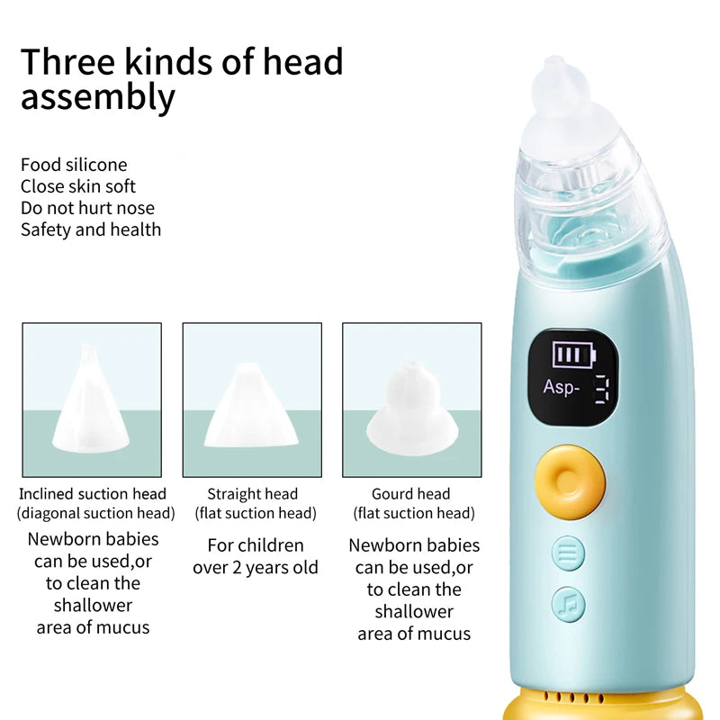 Electric Baby Nose Vacuum Cleaner Adjustable Infant Nasal Aspirator Rechargeable with 3 Silicone Nozzles for Newborns Toddlers - Smarsty