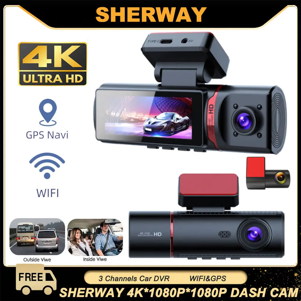 4K Car Dash Cam Featuring GPS And Three Lenses Elite - Smarsty