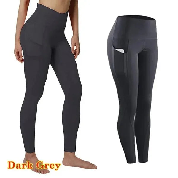 High Waist Elastic Workout Women Yoga Leggings Tummy Control Ruched Booty With Pocket Pants Seamless Gym Compression Tights - Smarsty