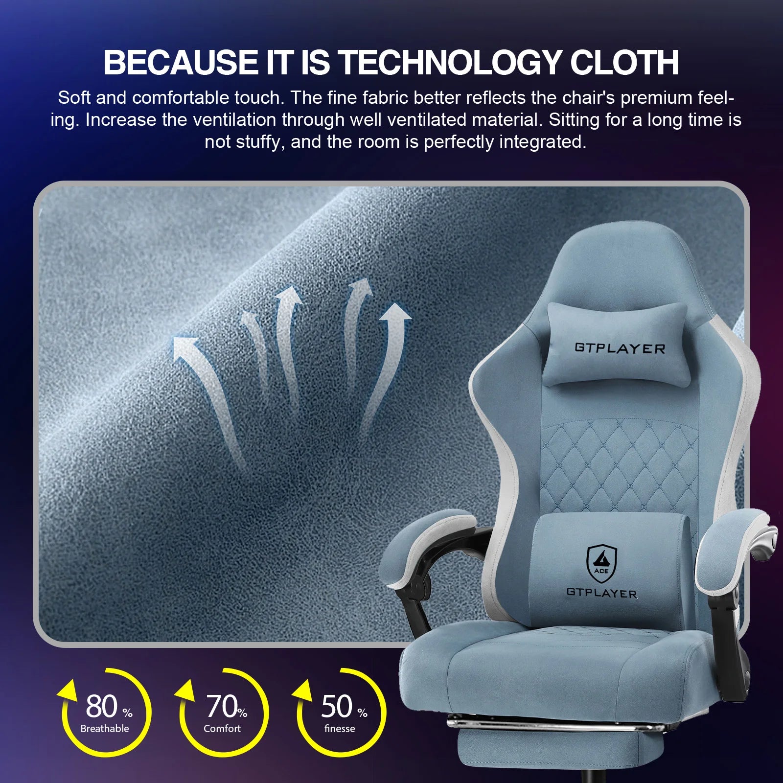 Gaming Chair with Pocket Spring Cushion, Linkage Armrests & Footrest, Ergonomic Office Chair with Lumbar Support - Smarsty